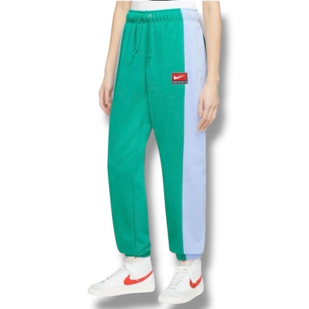 Nike Sweatpants WMNS XL Green Colorblock Tapered Fleece Sporty Swoosh Activewear